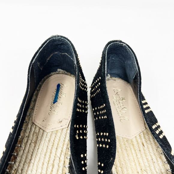 [Loeffler Randall] Black Gold Studded Mara Leather Cap Toe Espadrille Flats Sz 9 - Picture 9 of 12